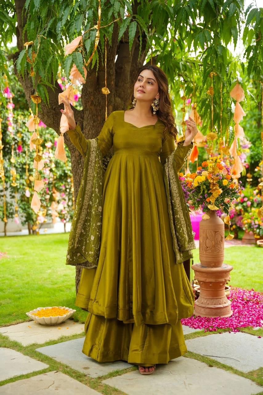 Anarkali Set Olive Green