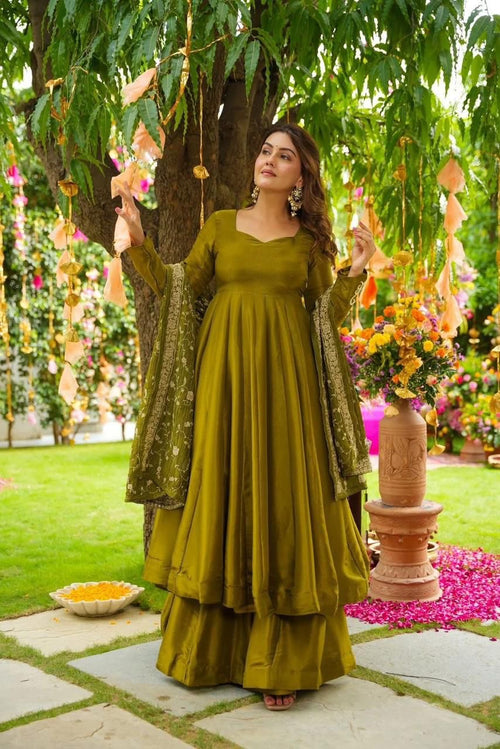 Anarkali Set Olive Green