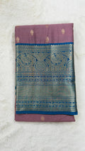 Dusty Mauve Silk Saree with Royal Blue Zari Border