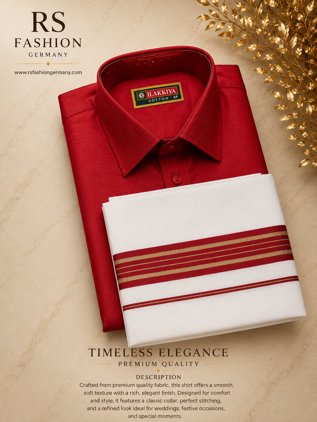 Veshti with Shirt – Red - 8 Mulam 44 size XXL