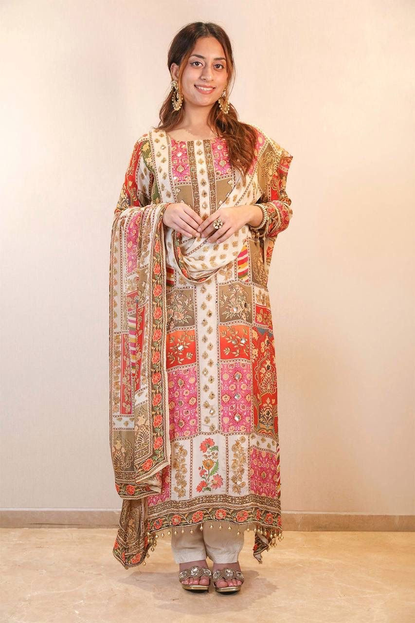 Mehrfarbiges Patchwork Salwar Kameez Set – M