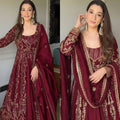Anarkali Kleid Bordeaux mit Dupatta, Größe M