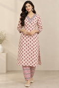 Cream & Pink Printed Kurta Set – L size