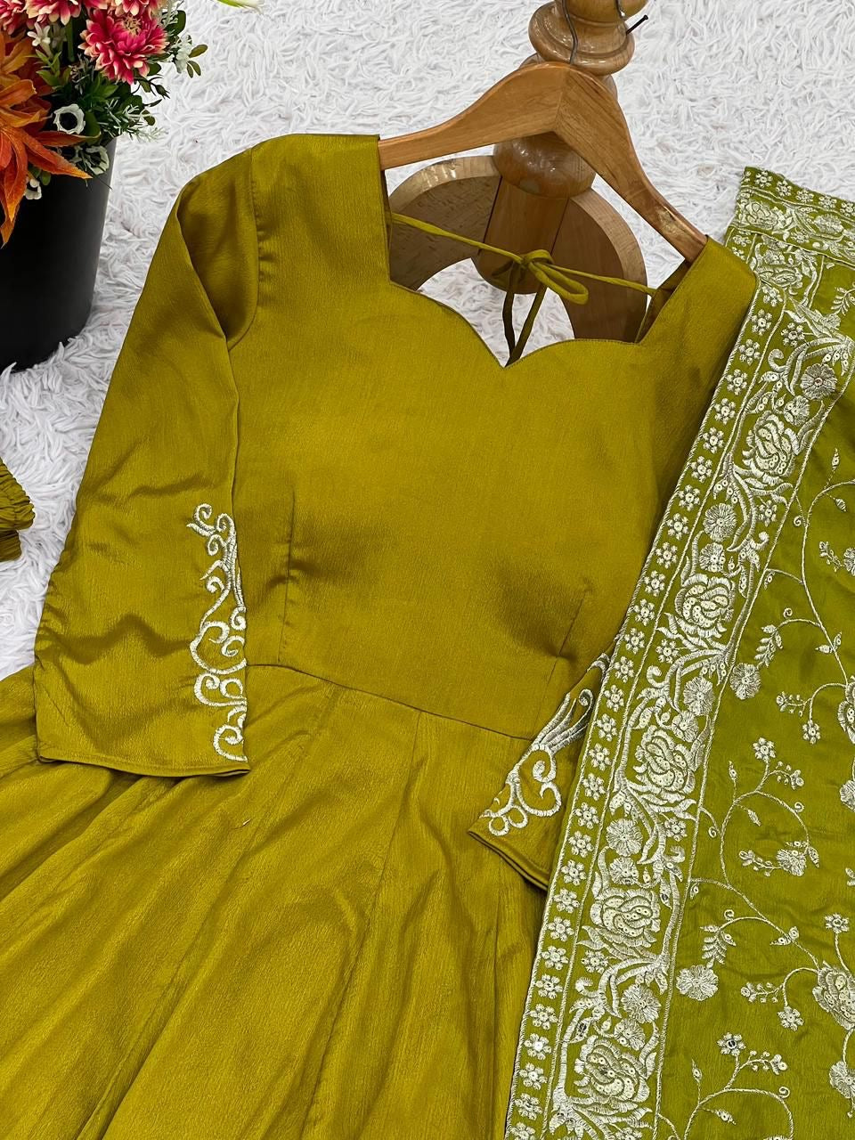 Anarkali Set Olive Green