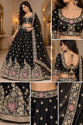 Black Floral Embroidered Unstitched Lehenga
