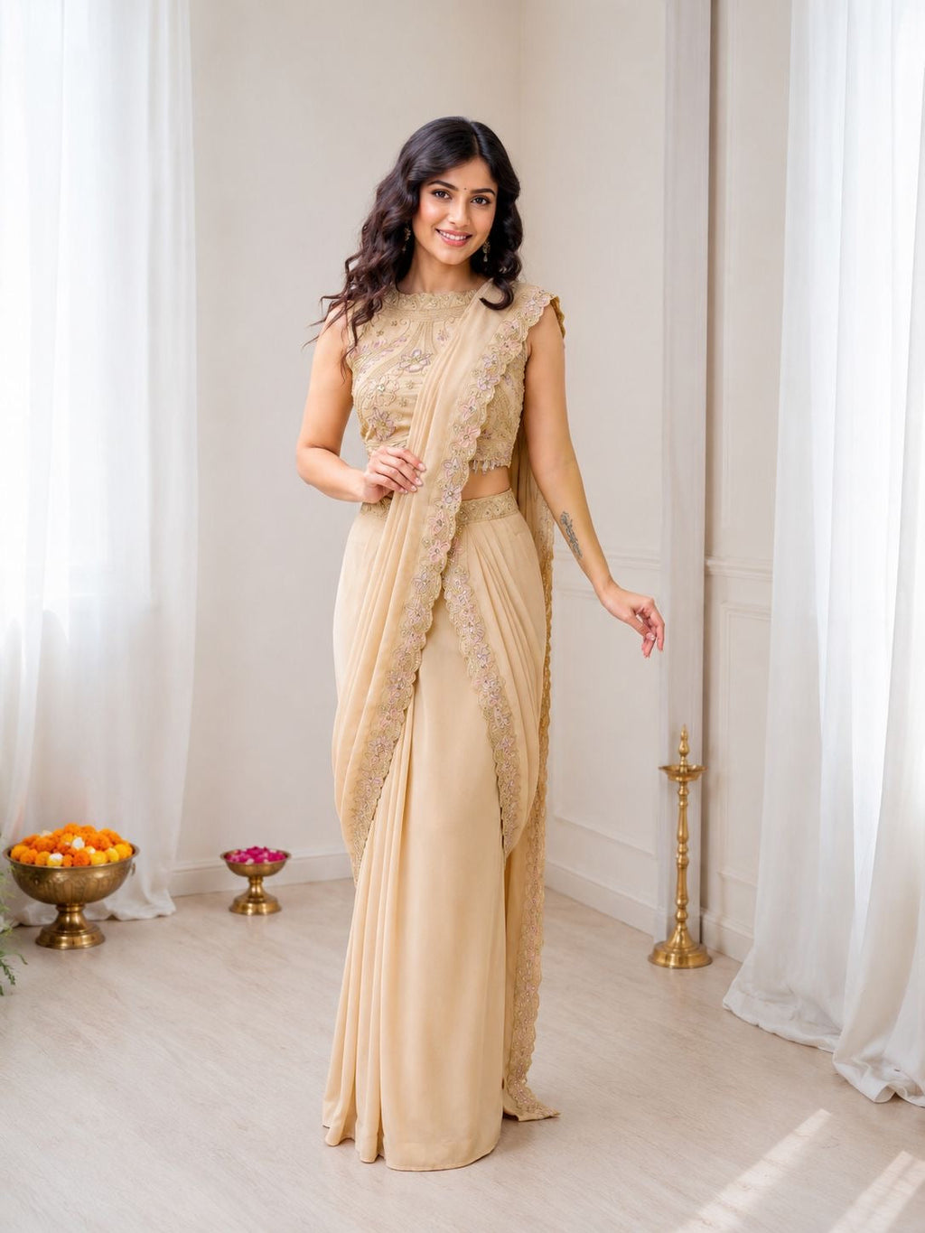 One Minute Saree , free size (Fully Stitched)