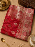 Red Bridal Banarasi Silk Saree with Gold Zari Floral Vine & Mandala Border