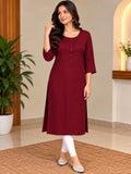 Bordeauxrotes Damen-Kurta-Top mit dezentem Rautenmuster, abgebildete Hose nicht enthalten