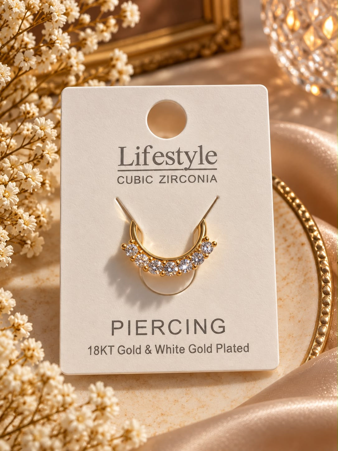 Nasenring Piercing mit Zirkonia-Steinen, vergoldet