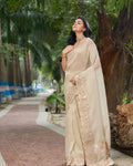 Cream Silk Saree with Gold Leaf Embroidery