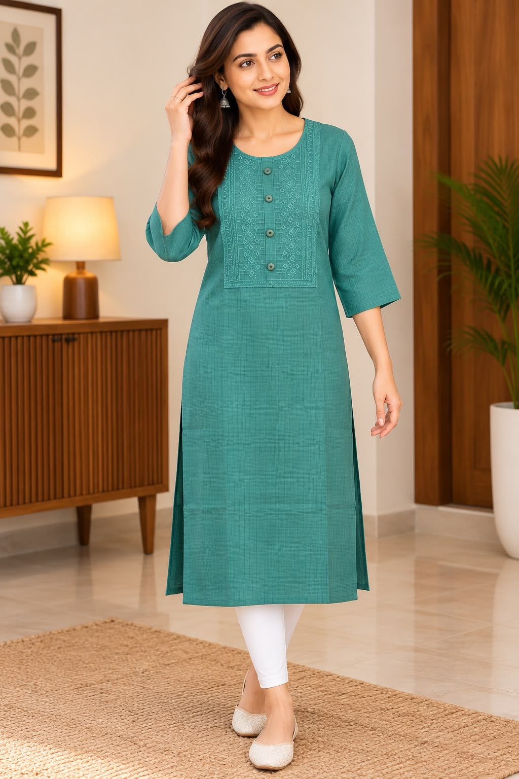 Teal Kurta with Decorative Front – XL