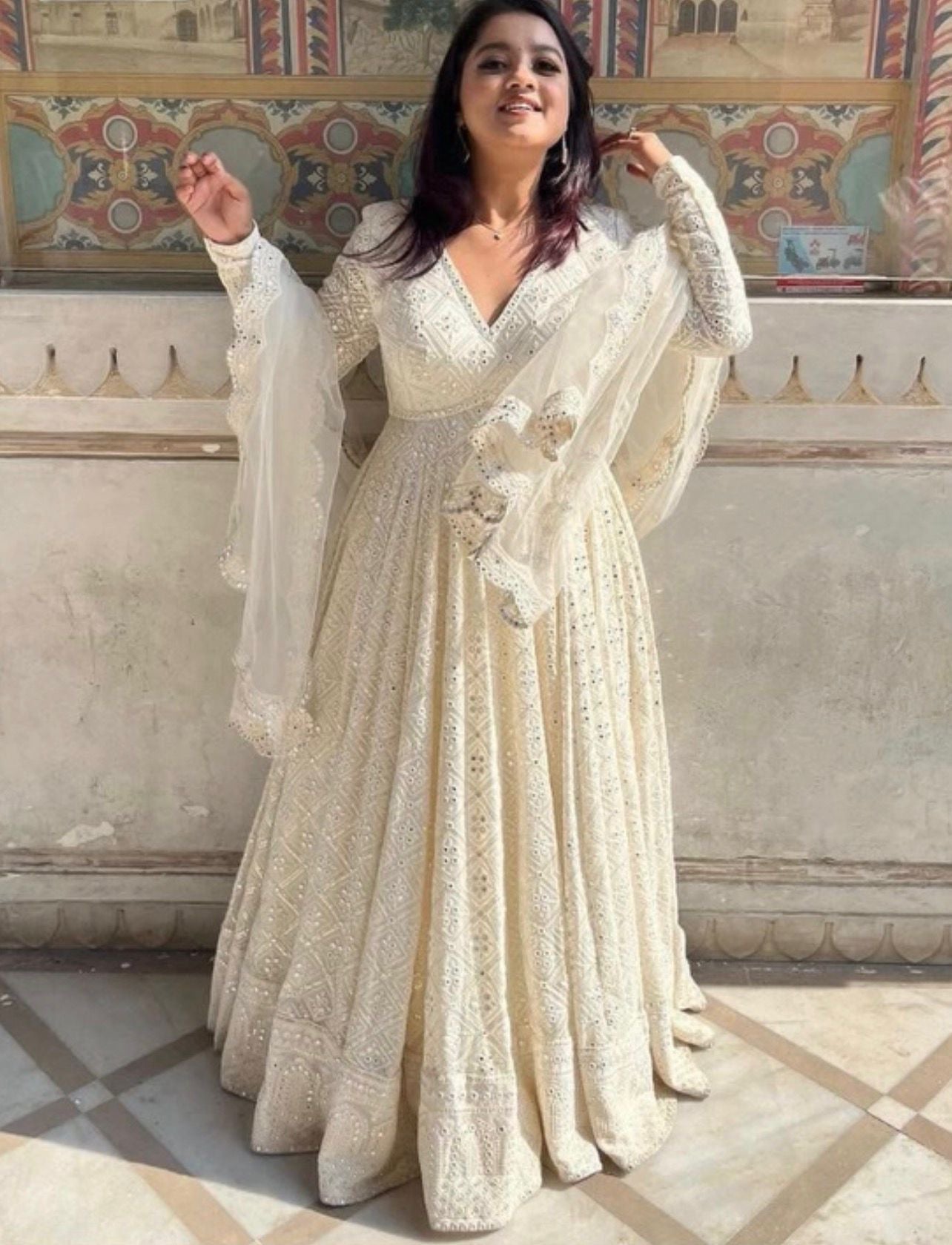 Witte Chikankari Anarkali Maat M