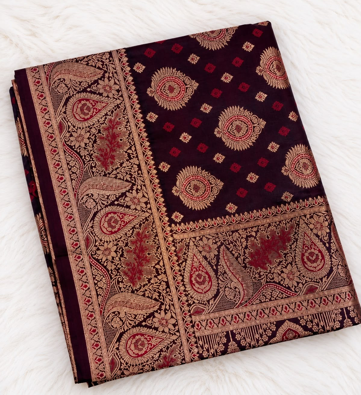 Maroon Banarasi Saree with Gold Zari Border