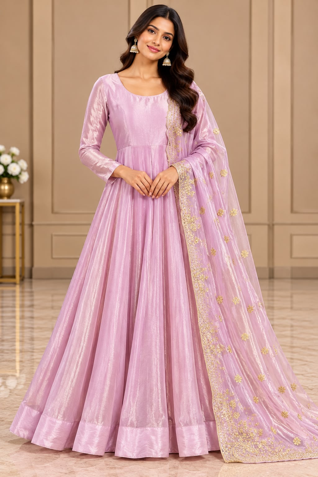 Lilac Shimmer Anarkali Dress – M
