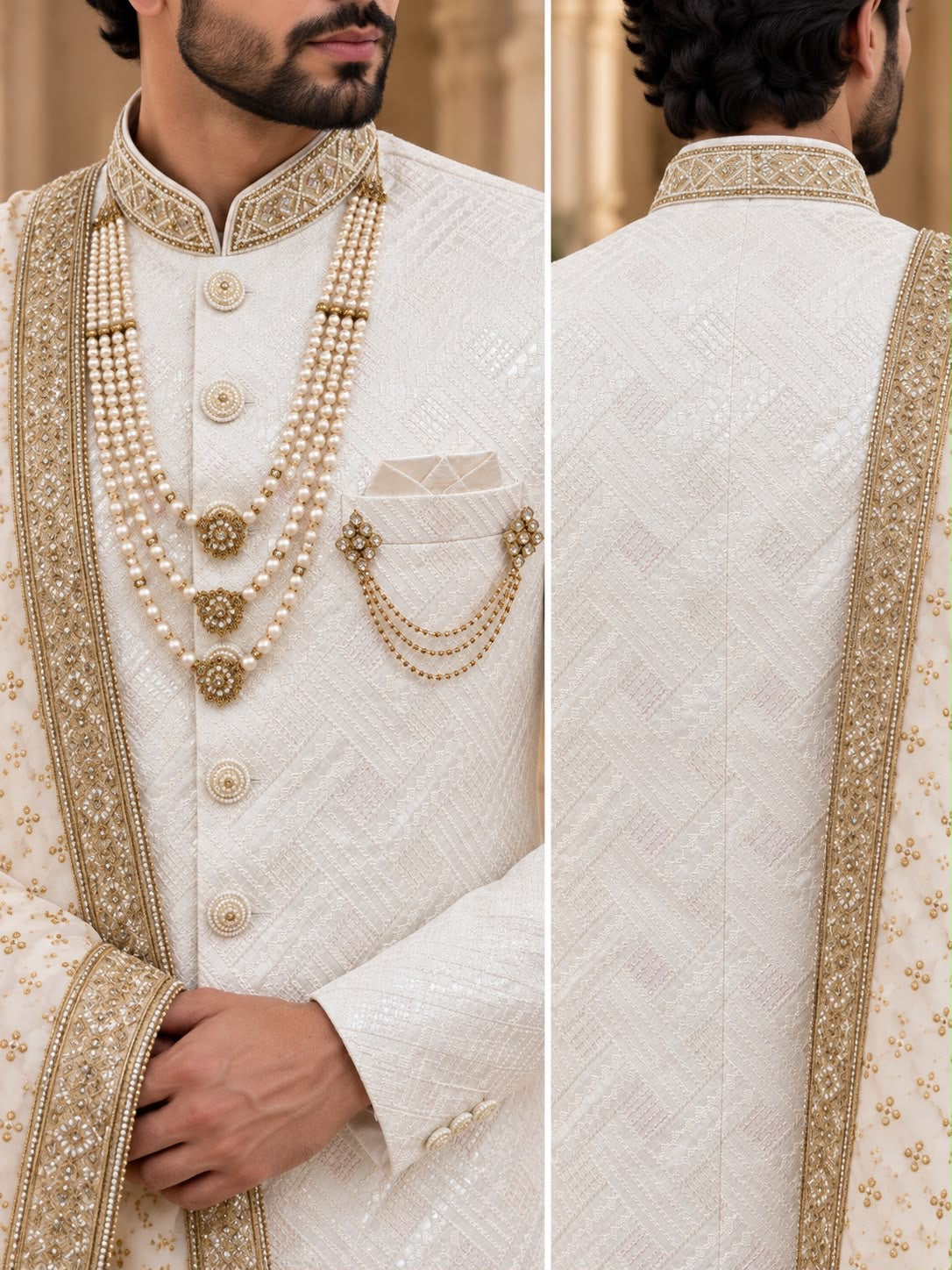 Ivory Sherwani with Gold-Tone Detailing – Size 40