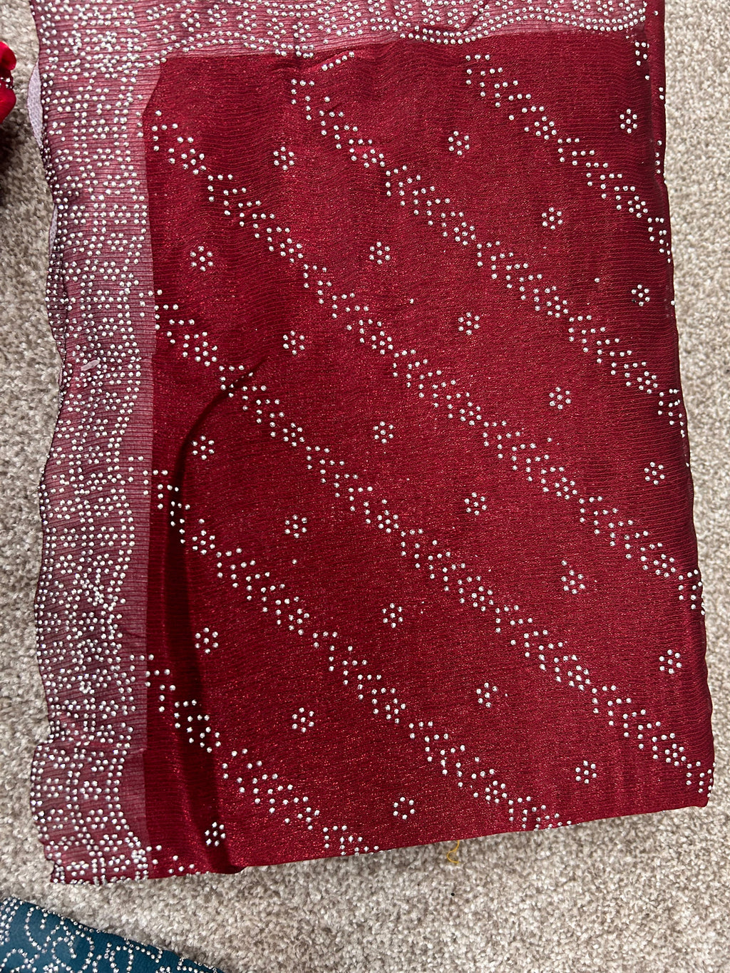 Maroon Star Silk Saree with Sequin Stripe Embroidery & Gold Border