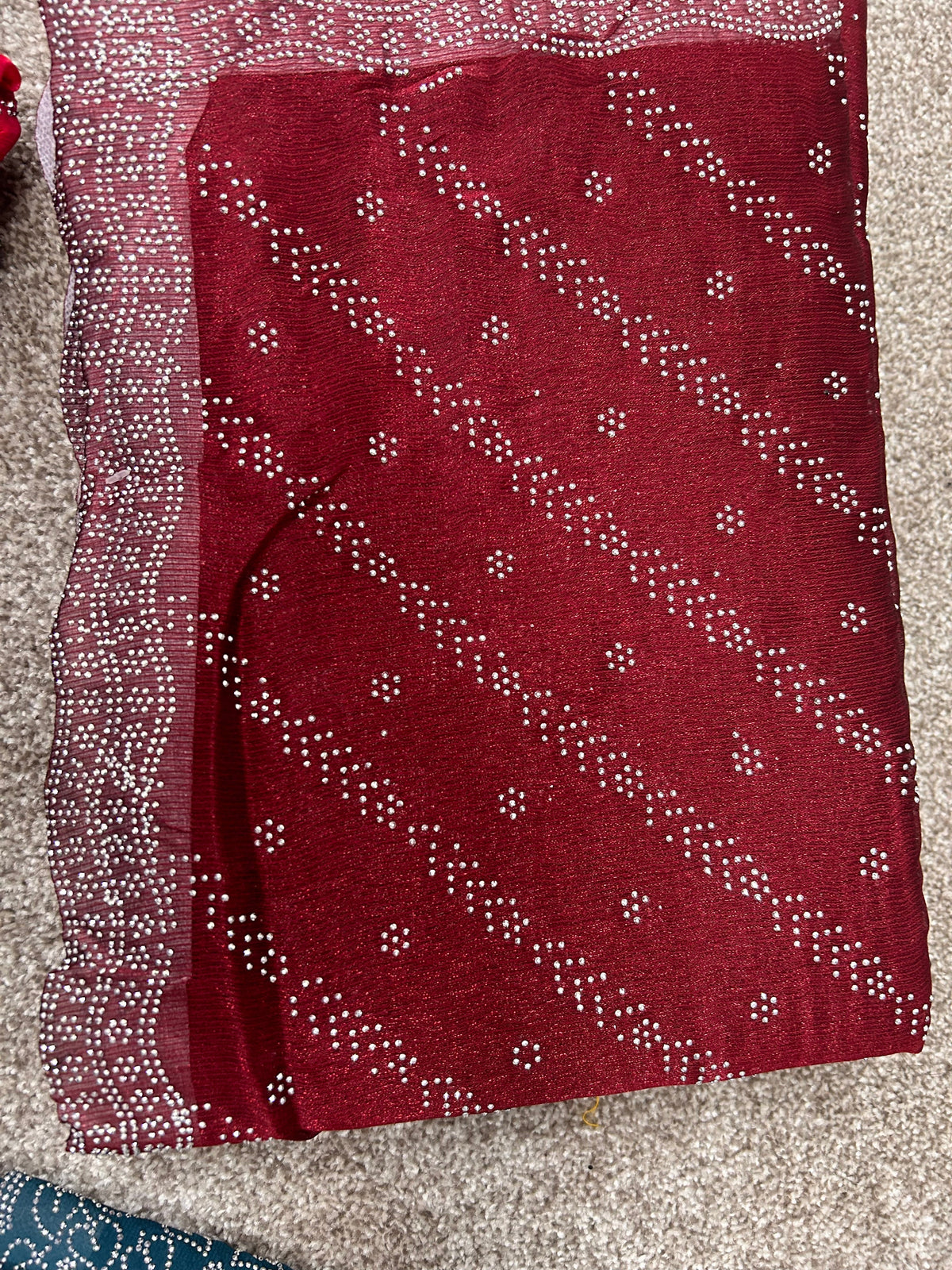 Maroon Star Silk Saree with Sequin Stripe Embroidery & Gold Border