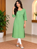 Grünes Damen-Kurta-Kleid mit Knopfleiste und Dreiviertelärmeln