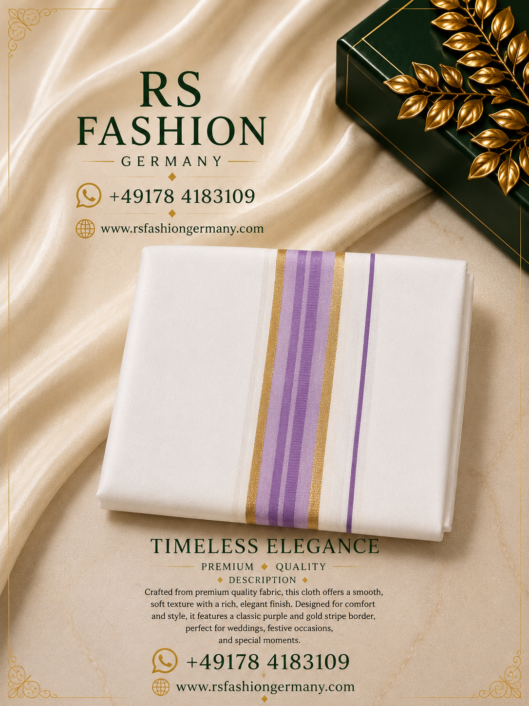 4 Mulam Cotton Veshti – purple  & Gold