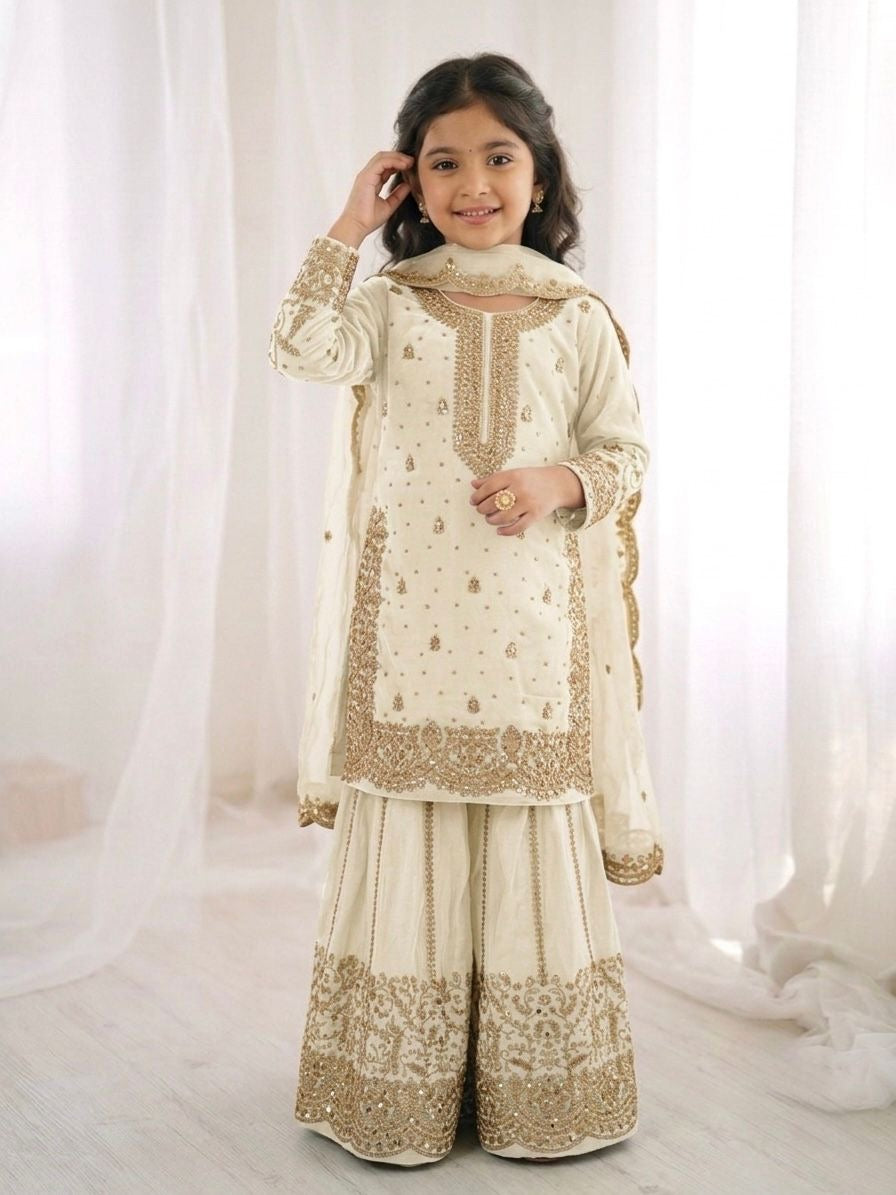 White Sharara Set Girls