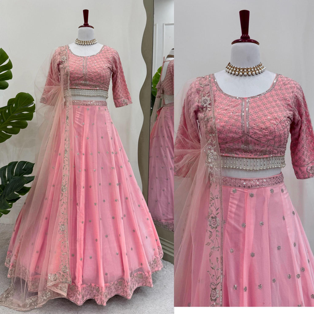 Baby Pink Sequin Embroidered Lehenga Unstiched