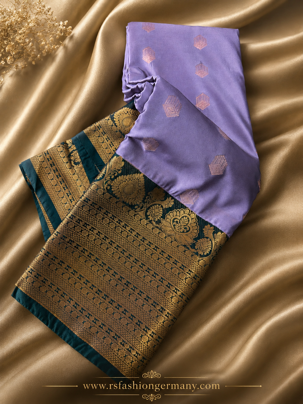 Kanjivaram zijden sari – mosterd & roze