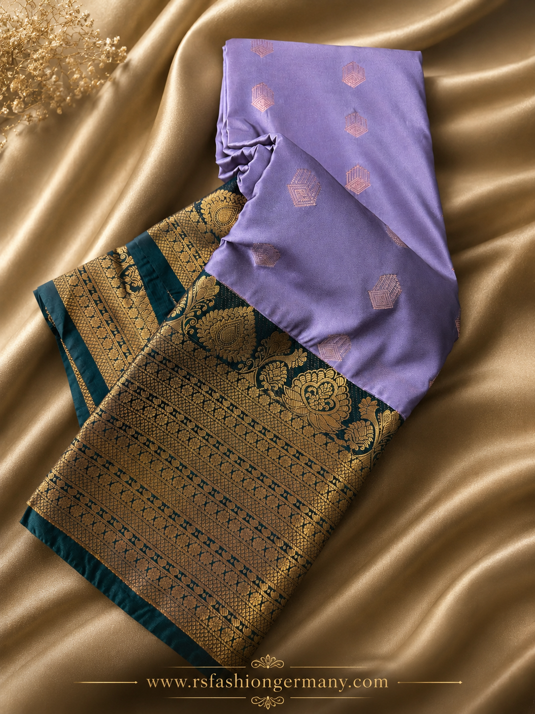 Kanjivaram zijden sari – mosterd & roze