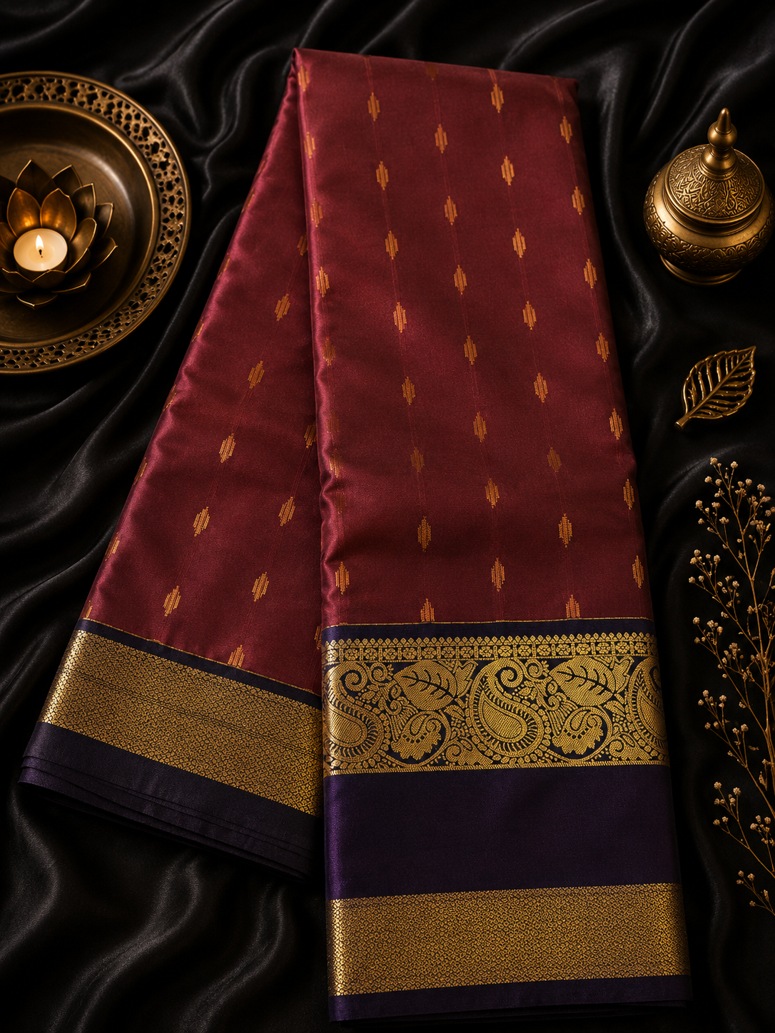 Kanjivaram Silk Saree – Bordeaux/Purple with Gold