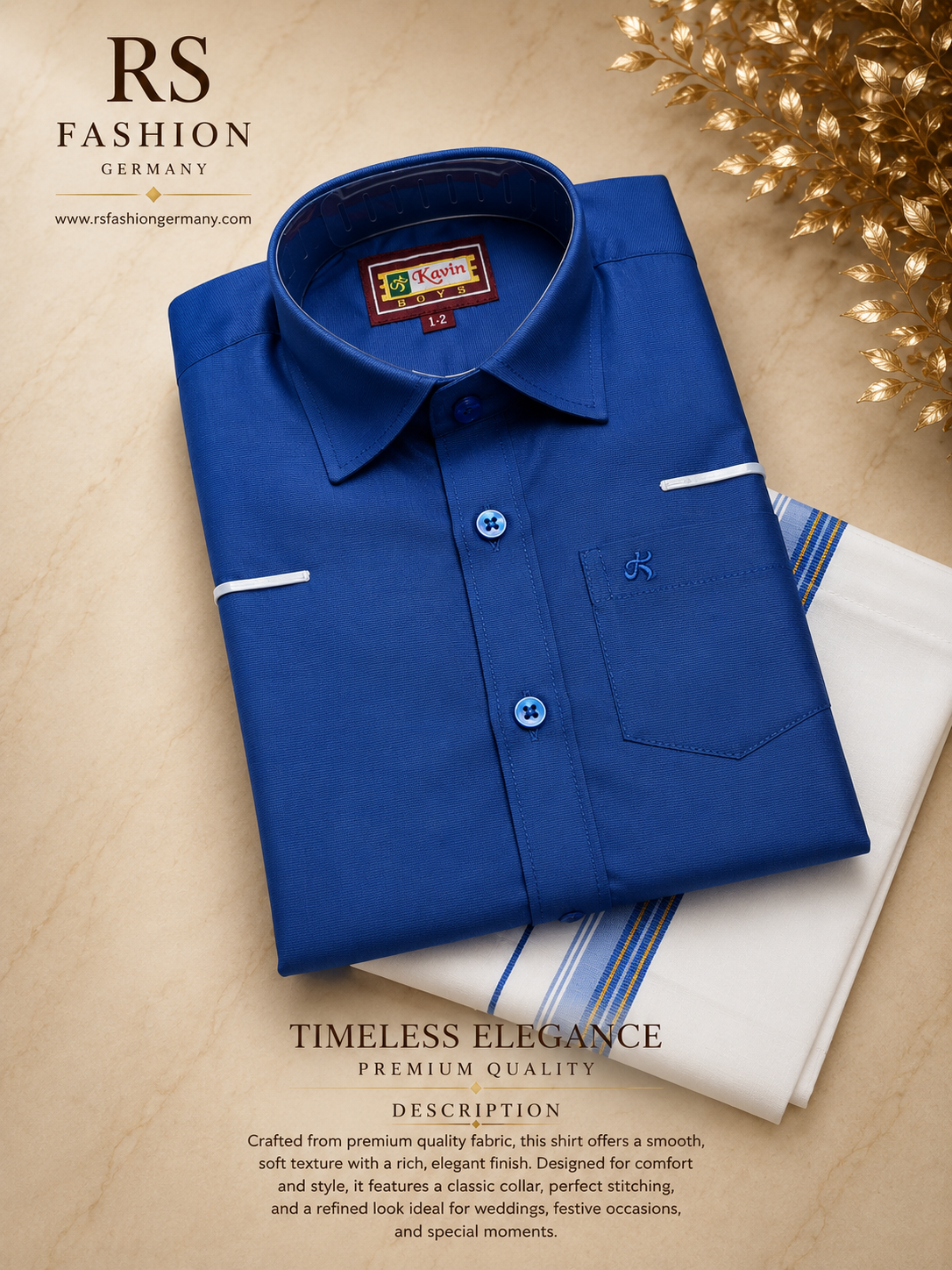 Boys Veshti Shirt Set - Blue/White (1-2 Years)