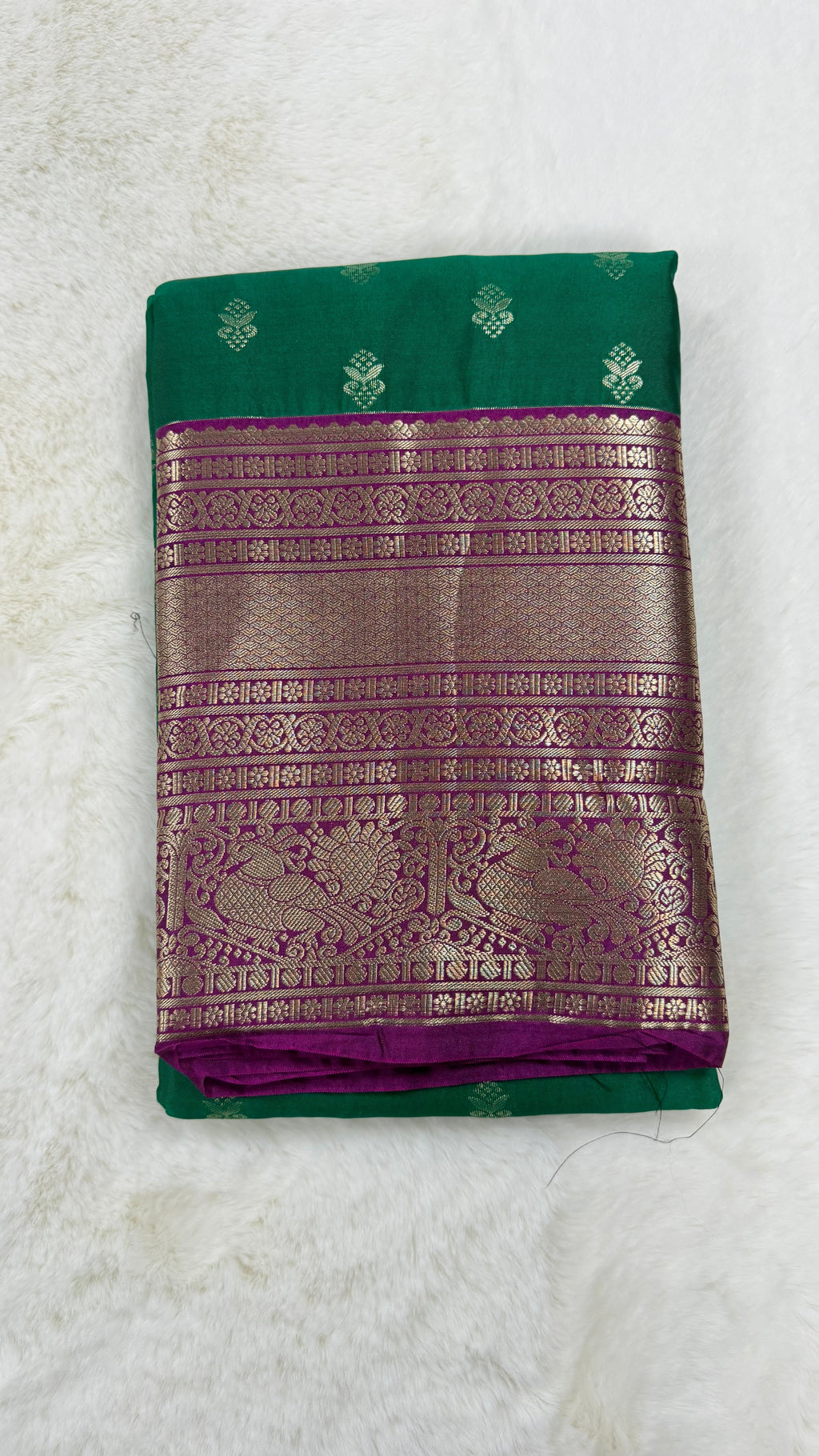 Emerald Green Silk Saree with Magenta Purple Zari Border