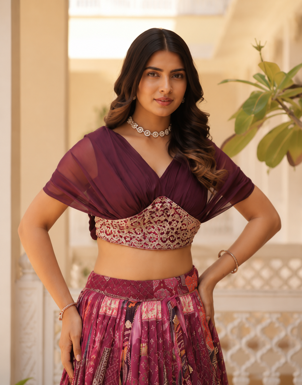 Wine Burgundy Lehenga Choli Set M size