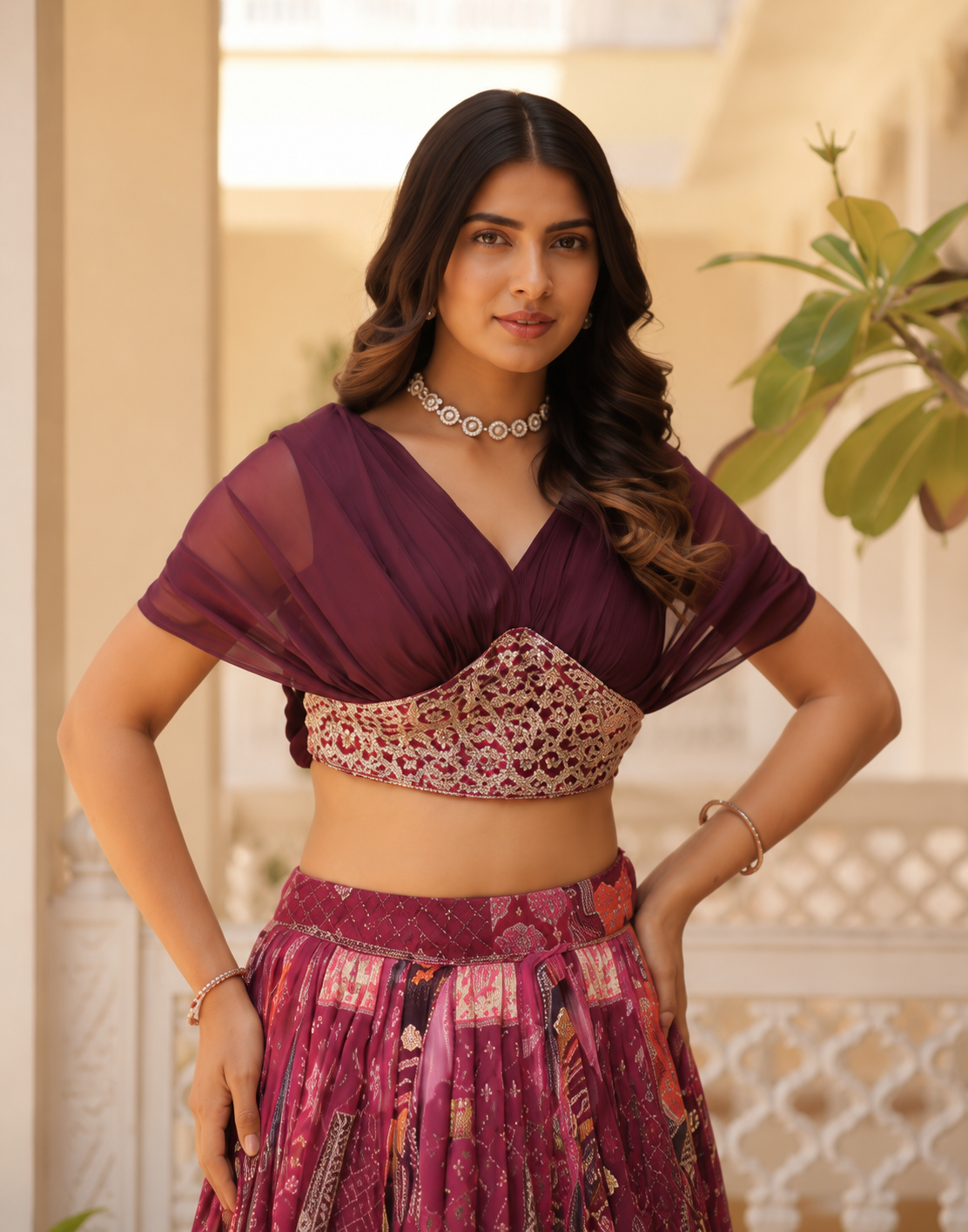 Wine Burgundy Lehenga Choli Set M size