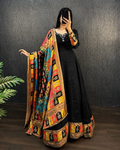 Black Sequin Anarkali Set with Multicolour Dupatta XL