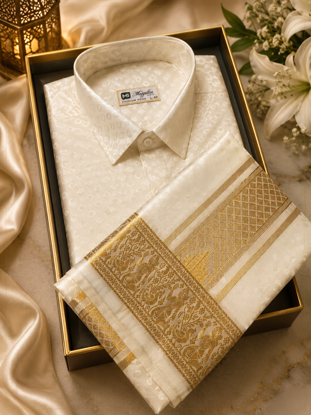 Groom Veshti cream Shirt & Dhoti Set