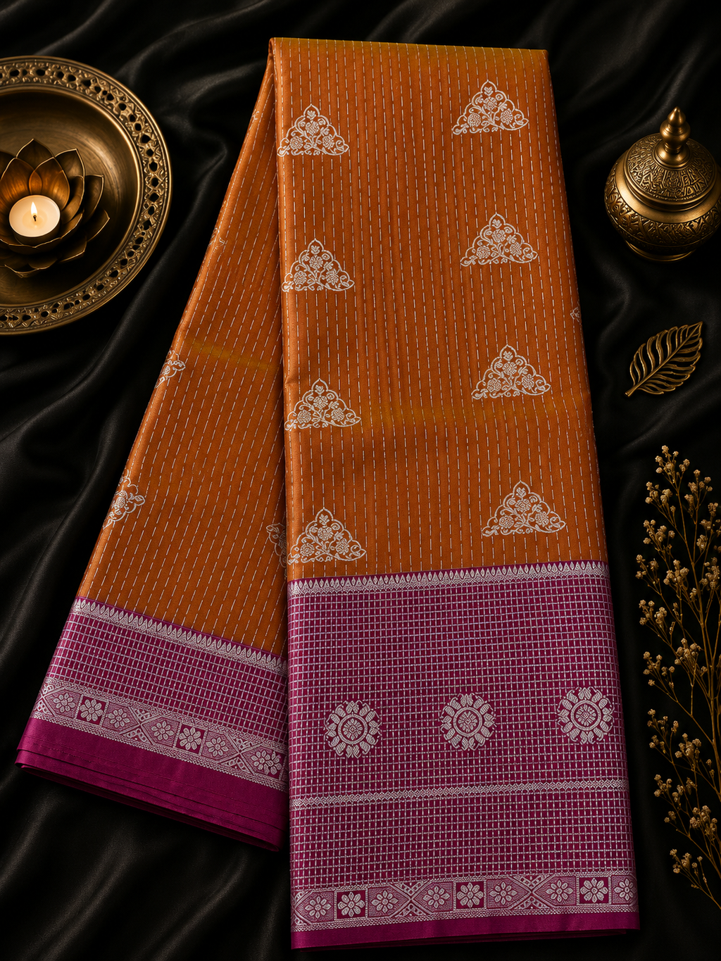 Kanjivaram Silk Saree – Burgundy & Gold