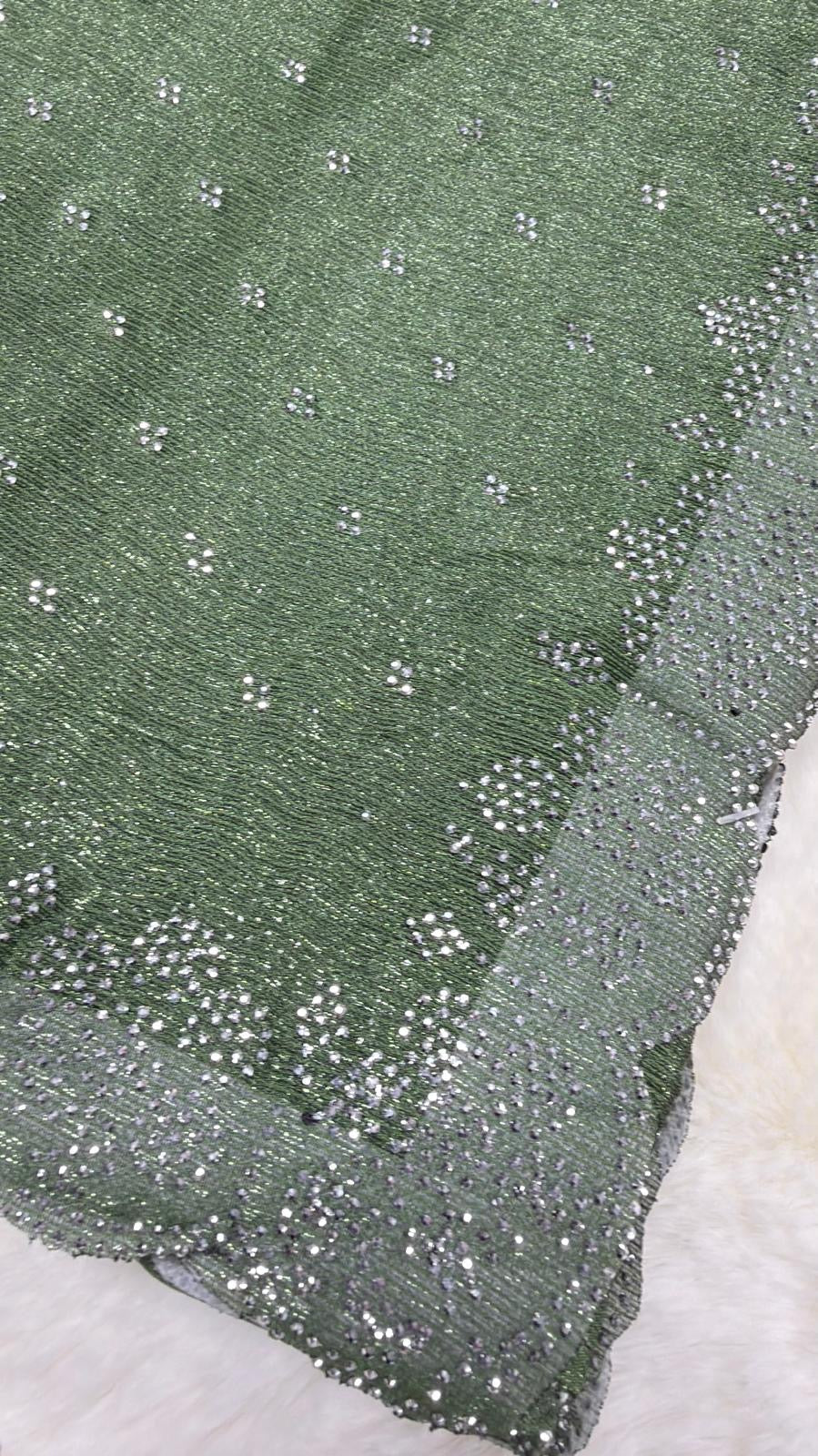 Forest Green Sequin Georgette Saree