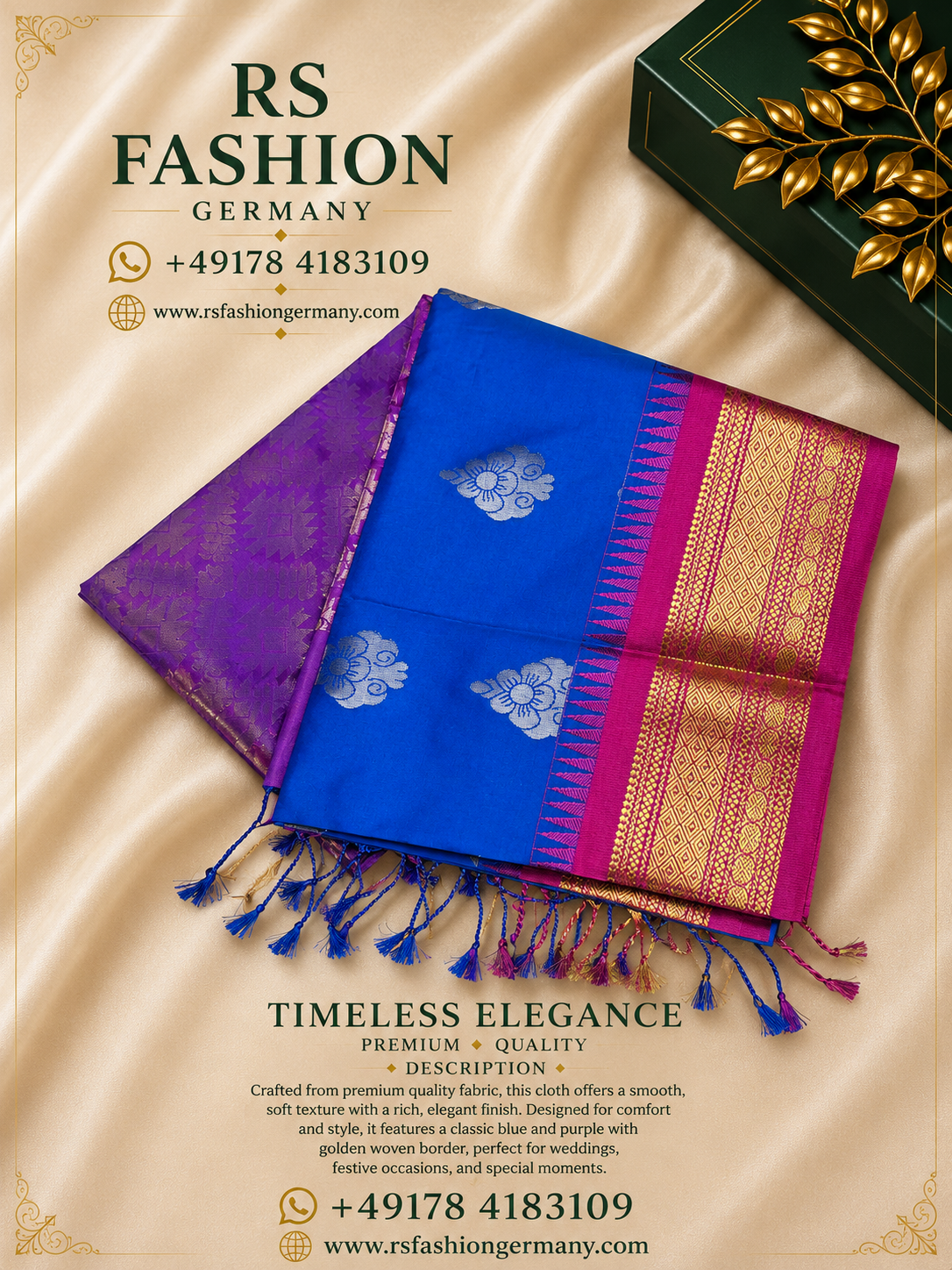Zijdezachte Sari – Blauw & Roze