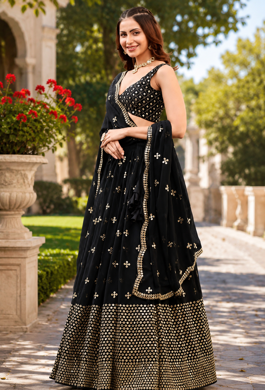 Black Mirror Work Lehenga Choli Set