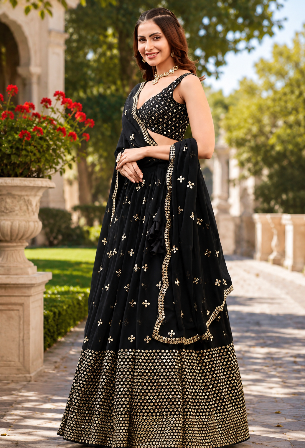 Black Mirror Work Lehenga Choli Set