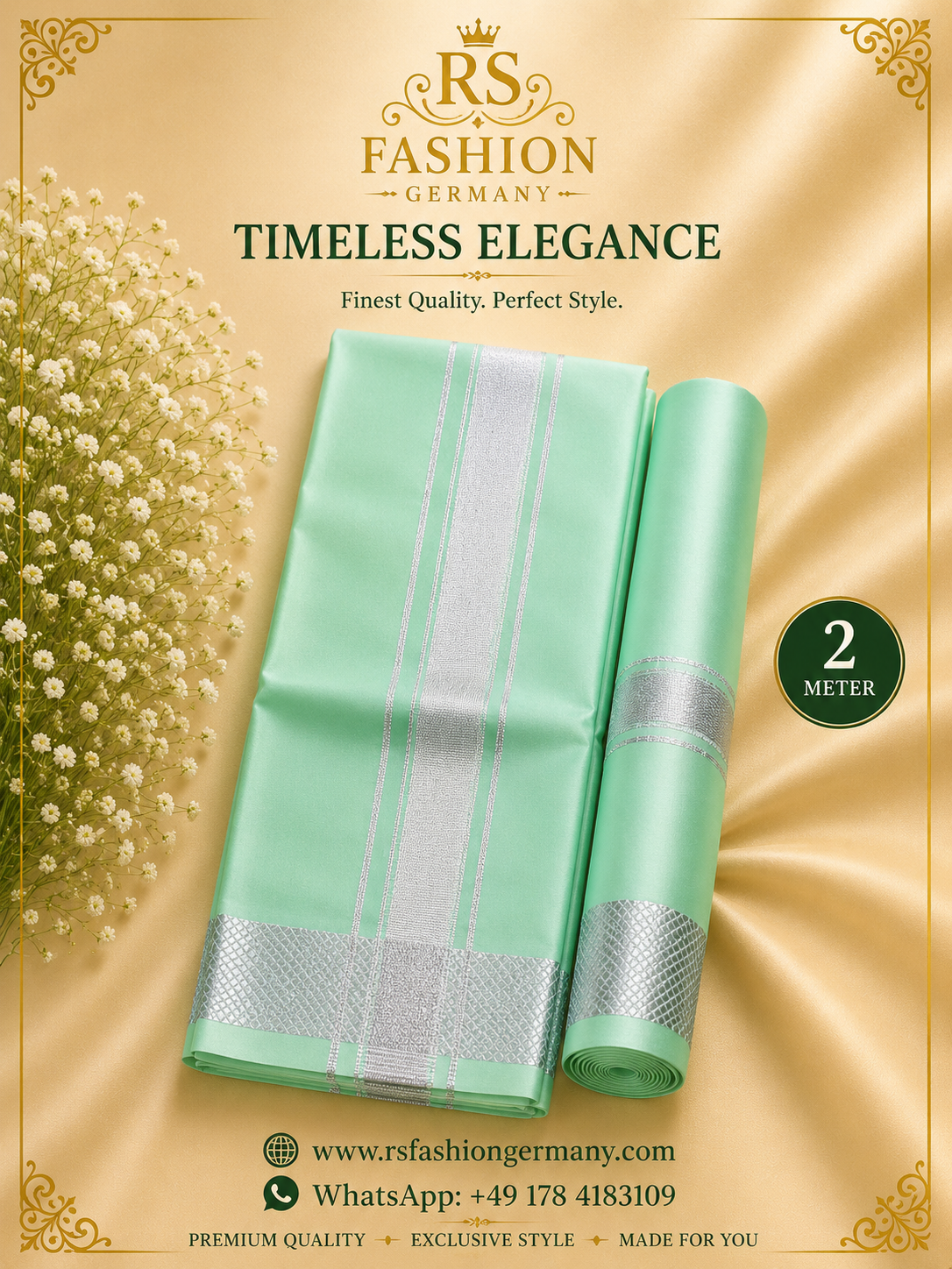 Zijden Veshti Sjaal – Mint/Zilver 2 Meter