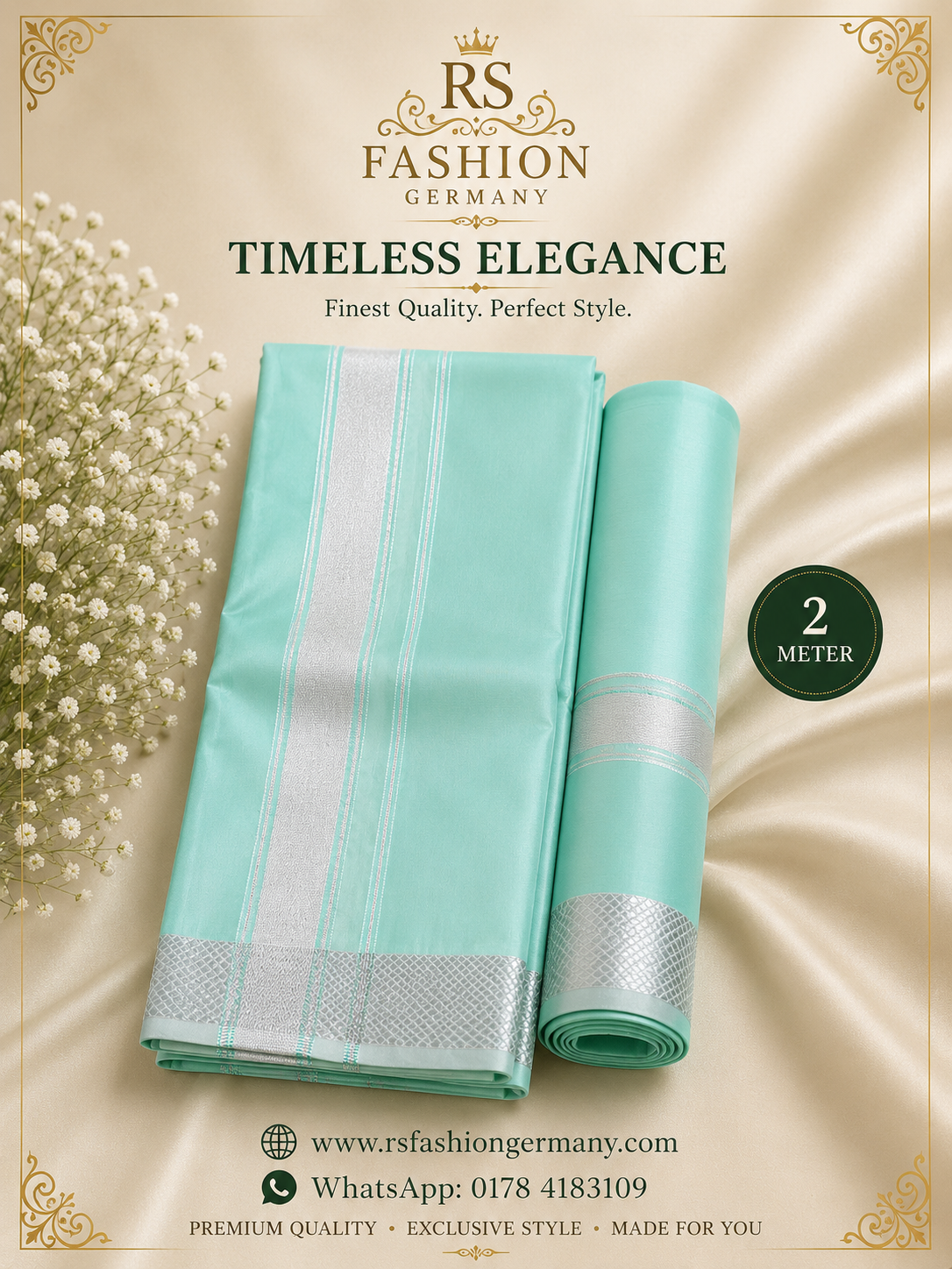 Zijden Veshti Sjaal – Turquoise/Zilver 2 Meter