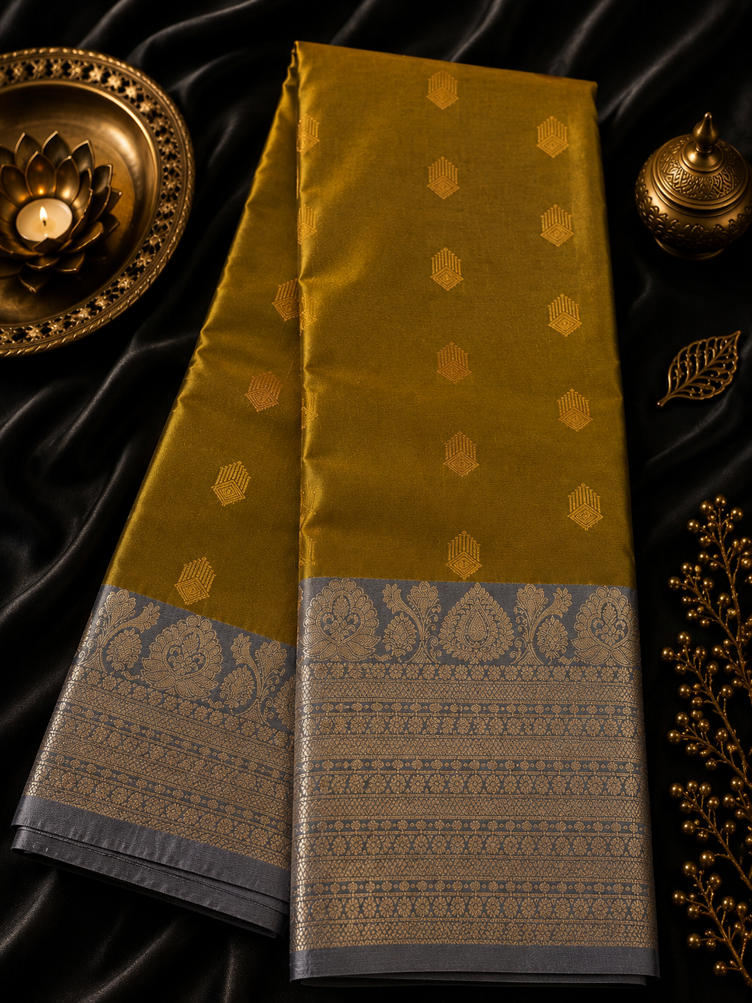 Kanjivaram zijden sari – paars & goud