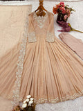Beige Georgette Embroidered Anarkali Set L size