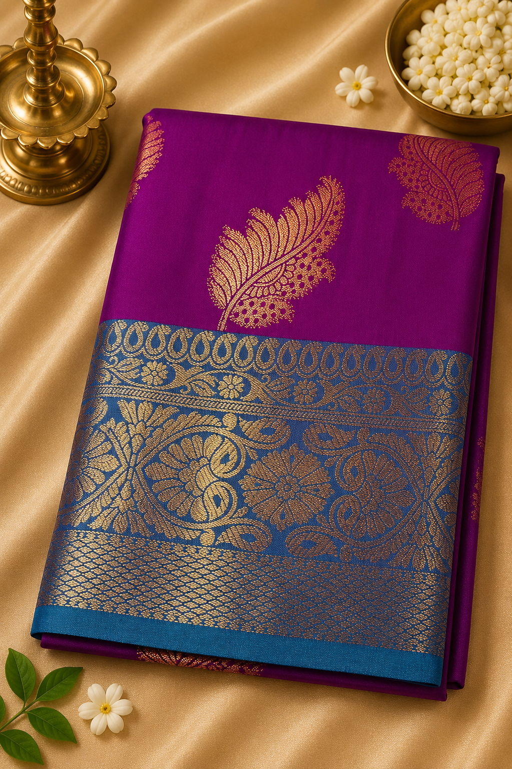 Soft Silk Saree – Royal Blue & Pink