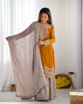 Mustard Embroidered Sharara Set M