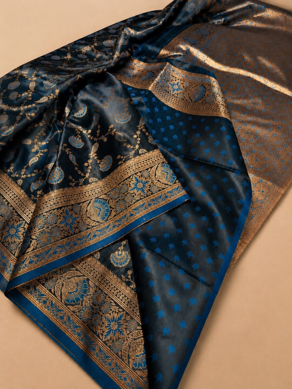 Teal Banarasi Silk Saree with Gold & Blue Zari Weaving