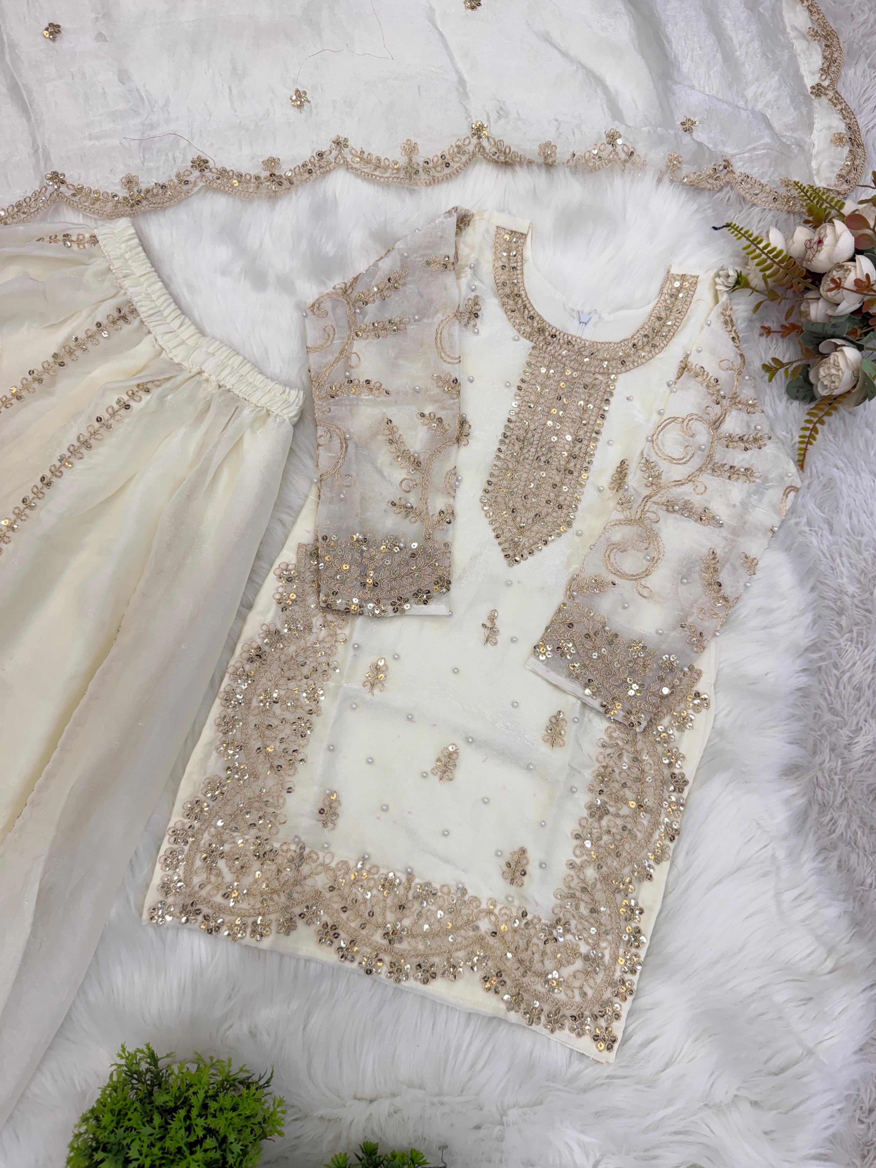 White Sharara Set Girls