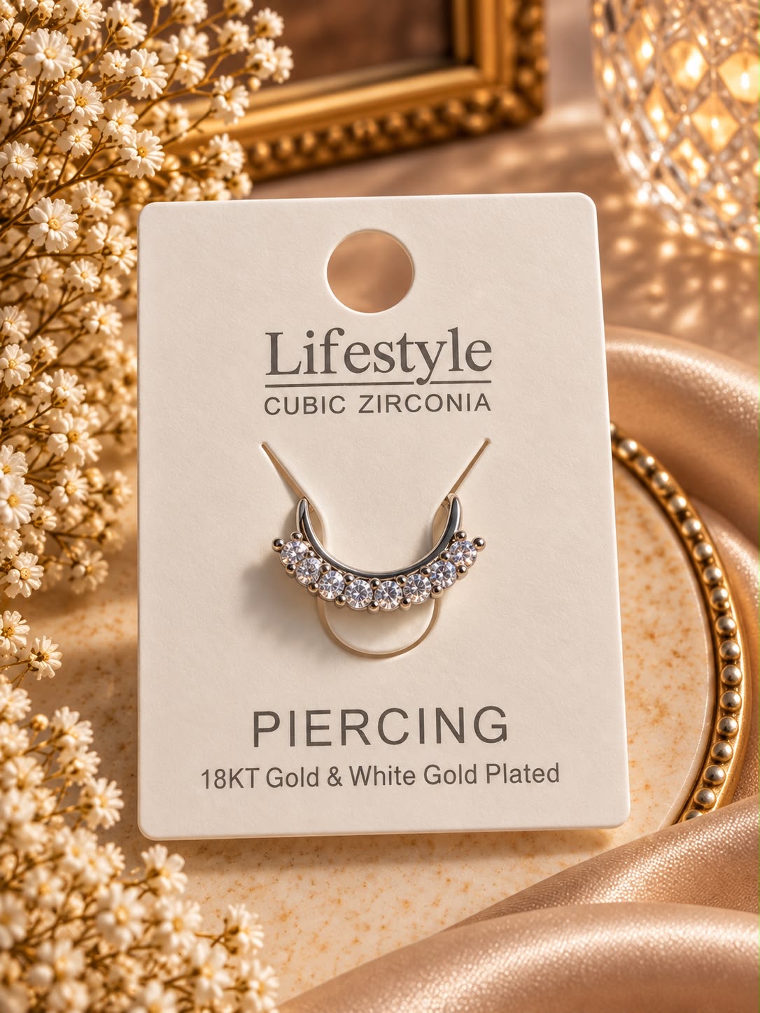 Silberfarbener Nasenring Piercing mit Zirkonia-Steinreihe