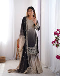 Grey Ombre Sharara Set with Black Dupatta M size