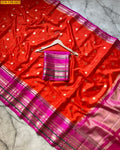 Red Silk Saree with Magenta & Gold Zari Border